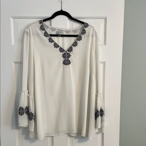 Tahari Cream and Black Bell Sleeve Blouse